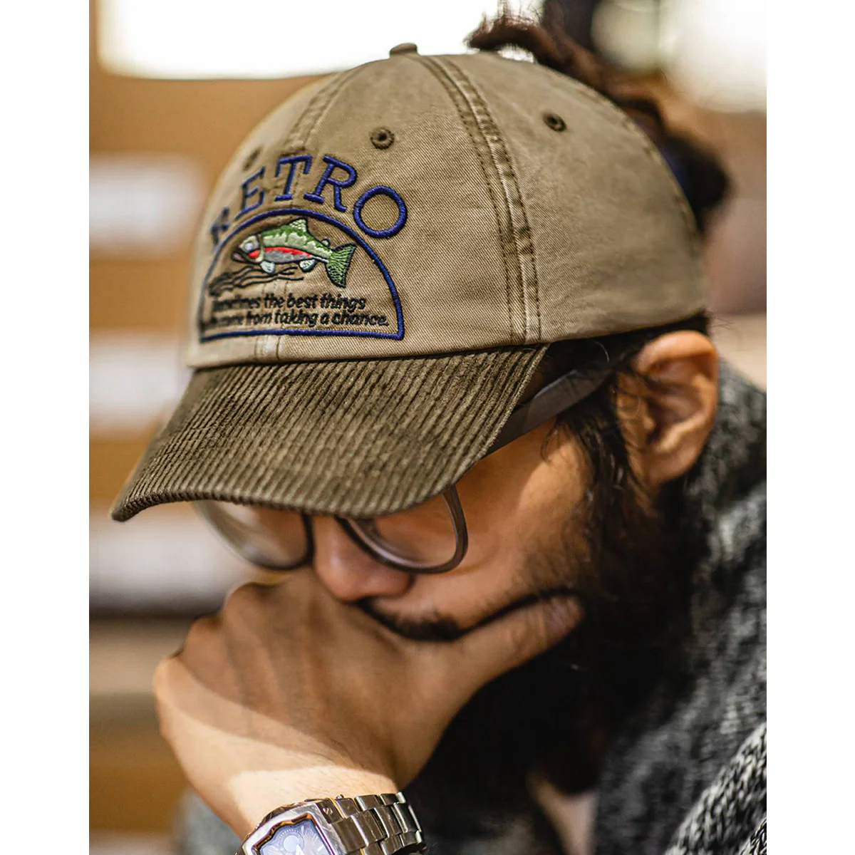 「RETRO」カラフル魚刺繍　コーデュロイコンビキャップ - Image 5