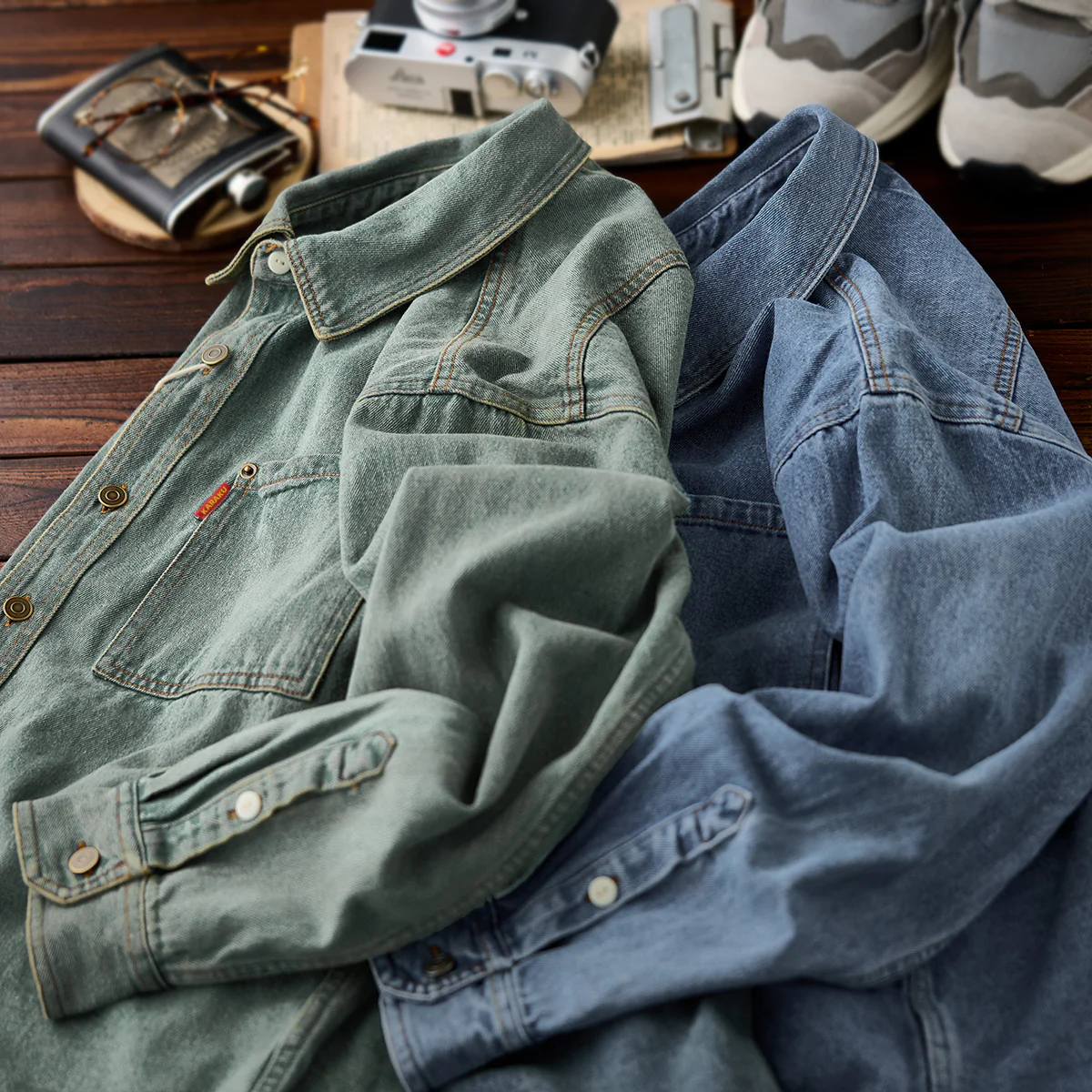 二色展開　アメカジ定番ウォッシュド加工ワークシャツ - Image 5