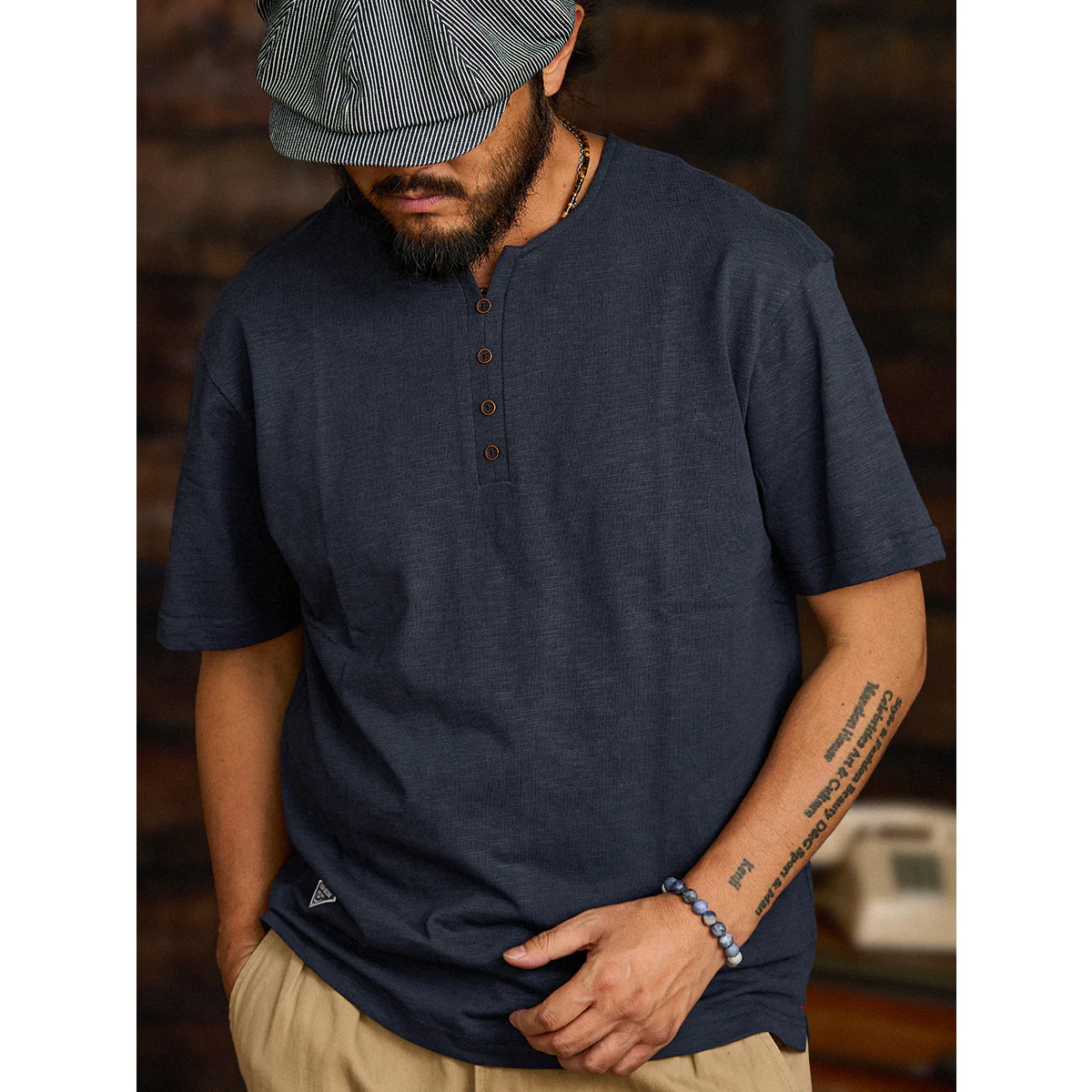4ボタンヘンリーネックスラブコットンTee　4色展開 - Image 7