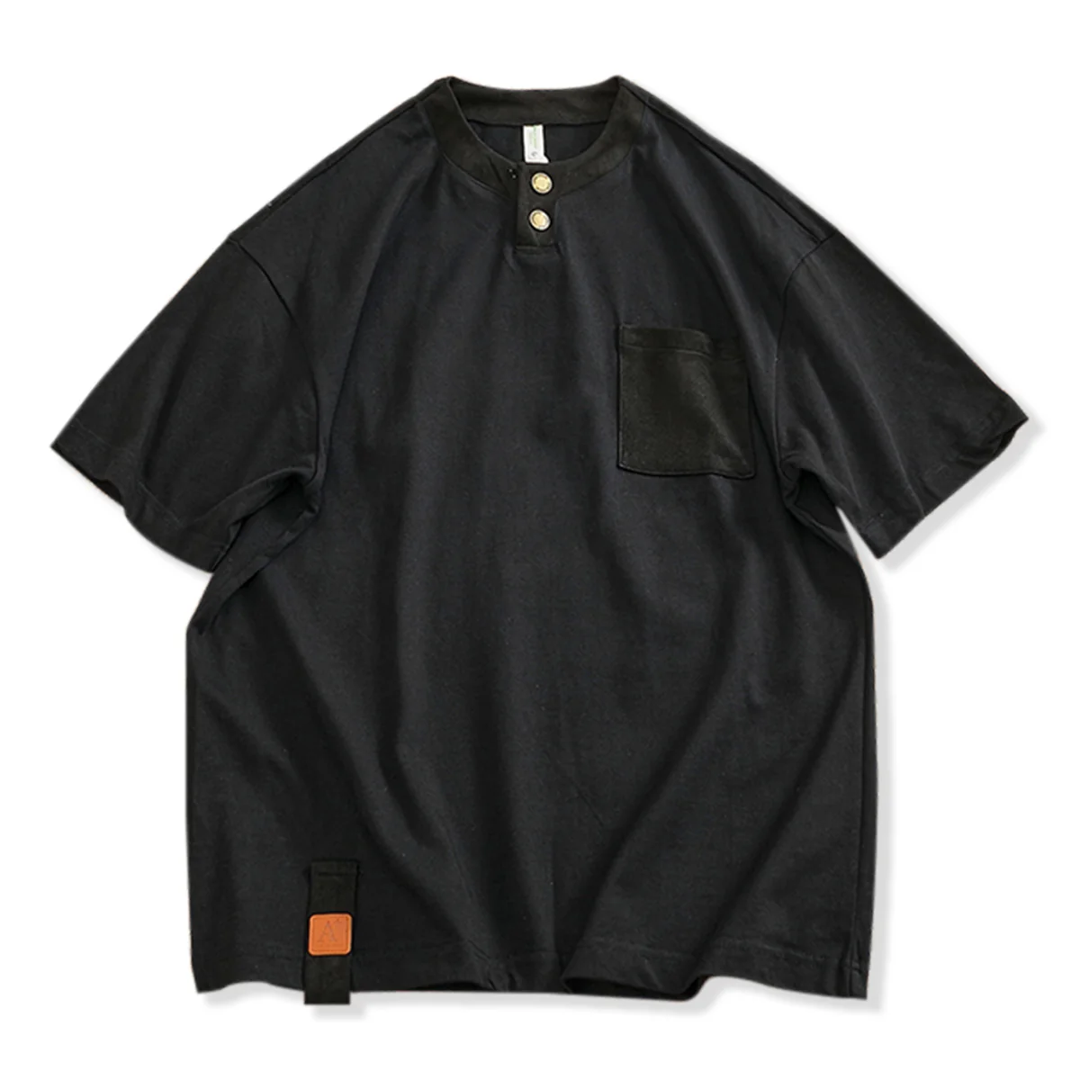襟・ポケット異素材コンビ ヘンリーネックTシャツ - Image 4