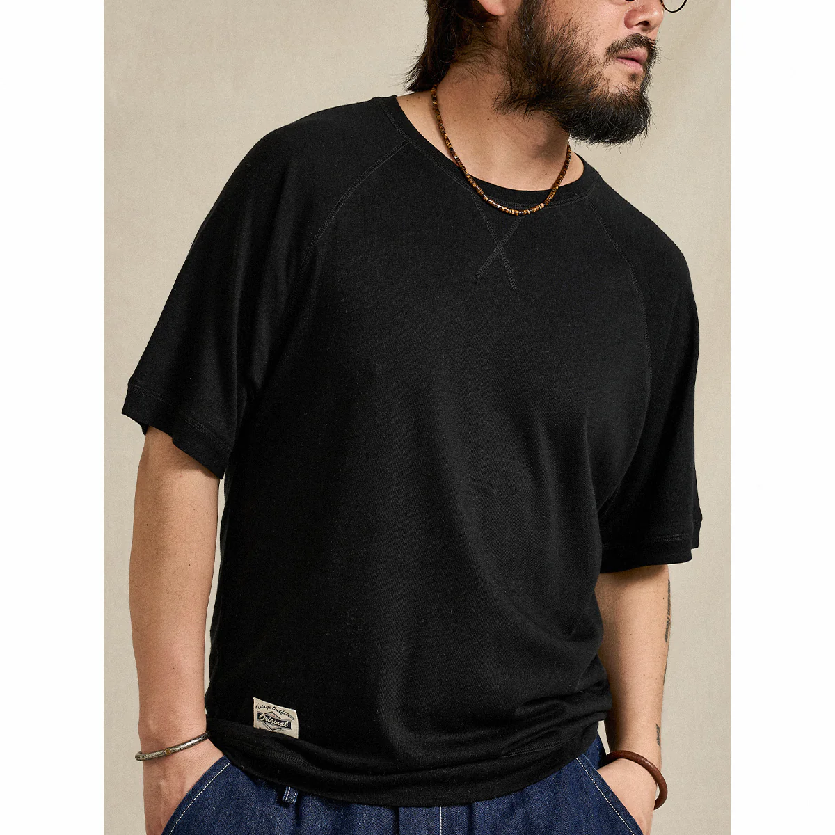 Vガゼット入り ヘンプ×ウール混紡オーダーメイド生地半袖Tシャツ - Image 6