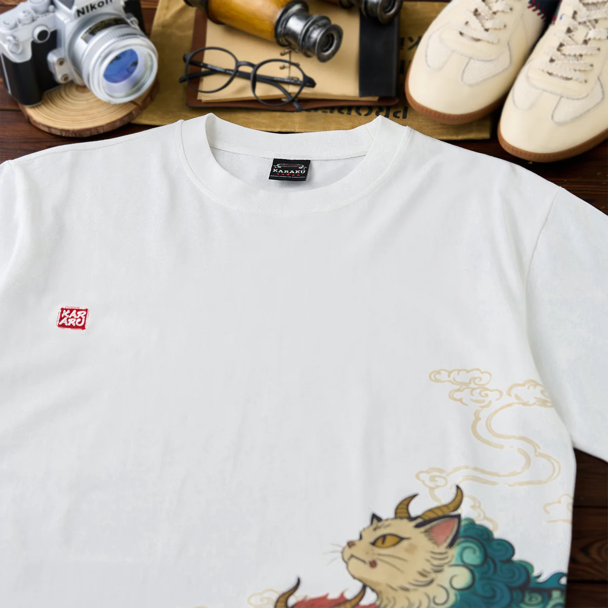 「山海経・霊獣」プリント&KaraKu刺繡入りコットンTee - Image 4