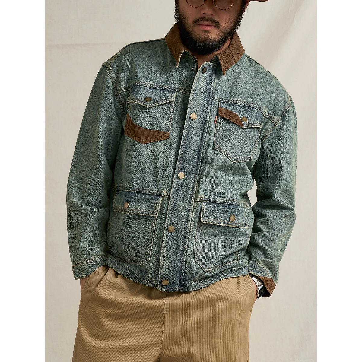 4-Pockets コーデュロイ切り替えデニムワークジャケット - Image 6