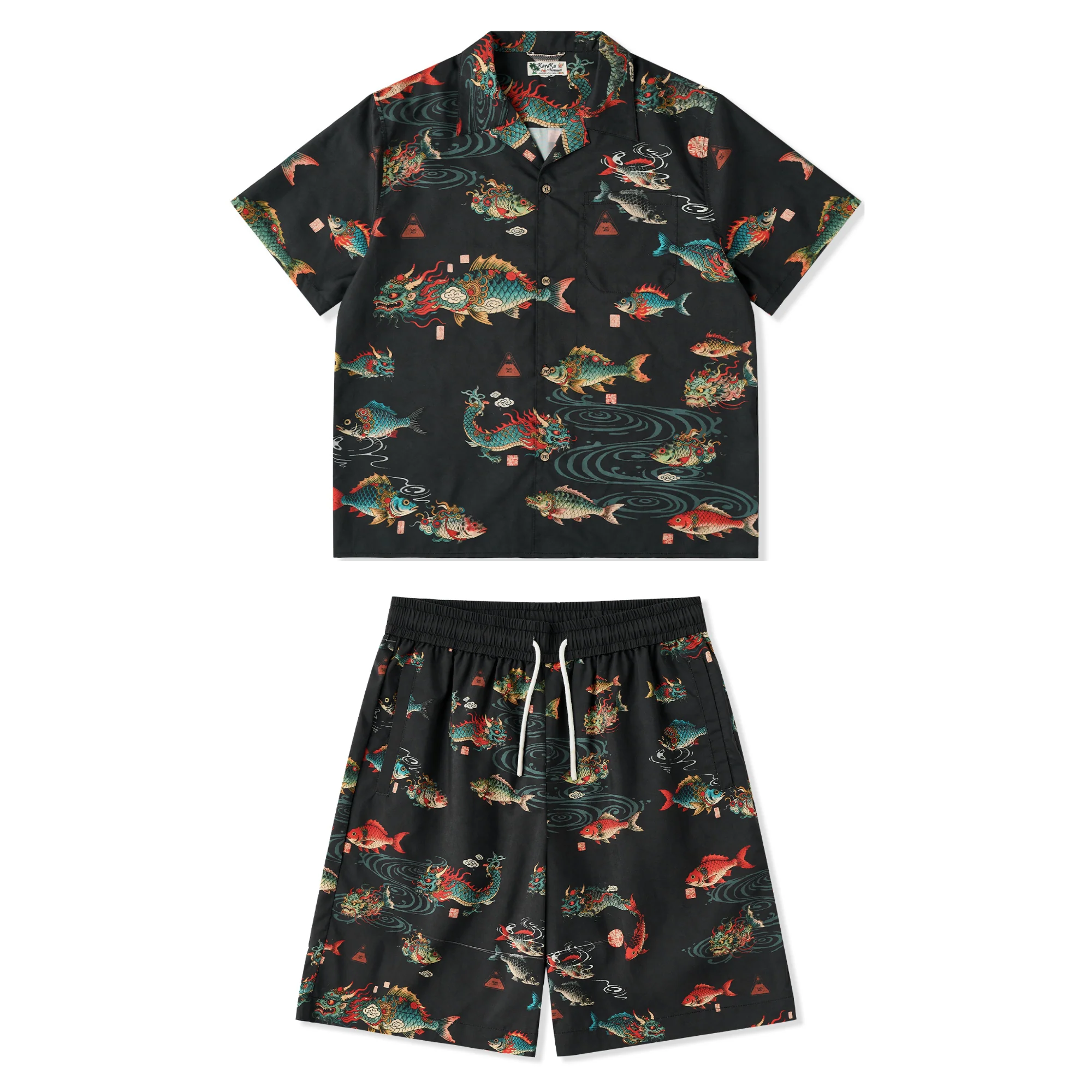 「山海経・魚化龍伝説」プリント入り テンセルライクショートパンツ - Image 3