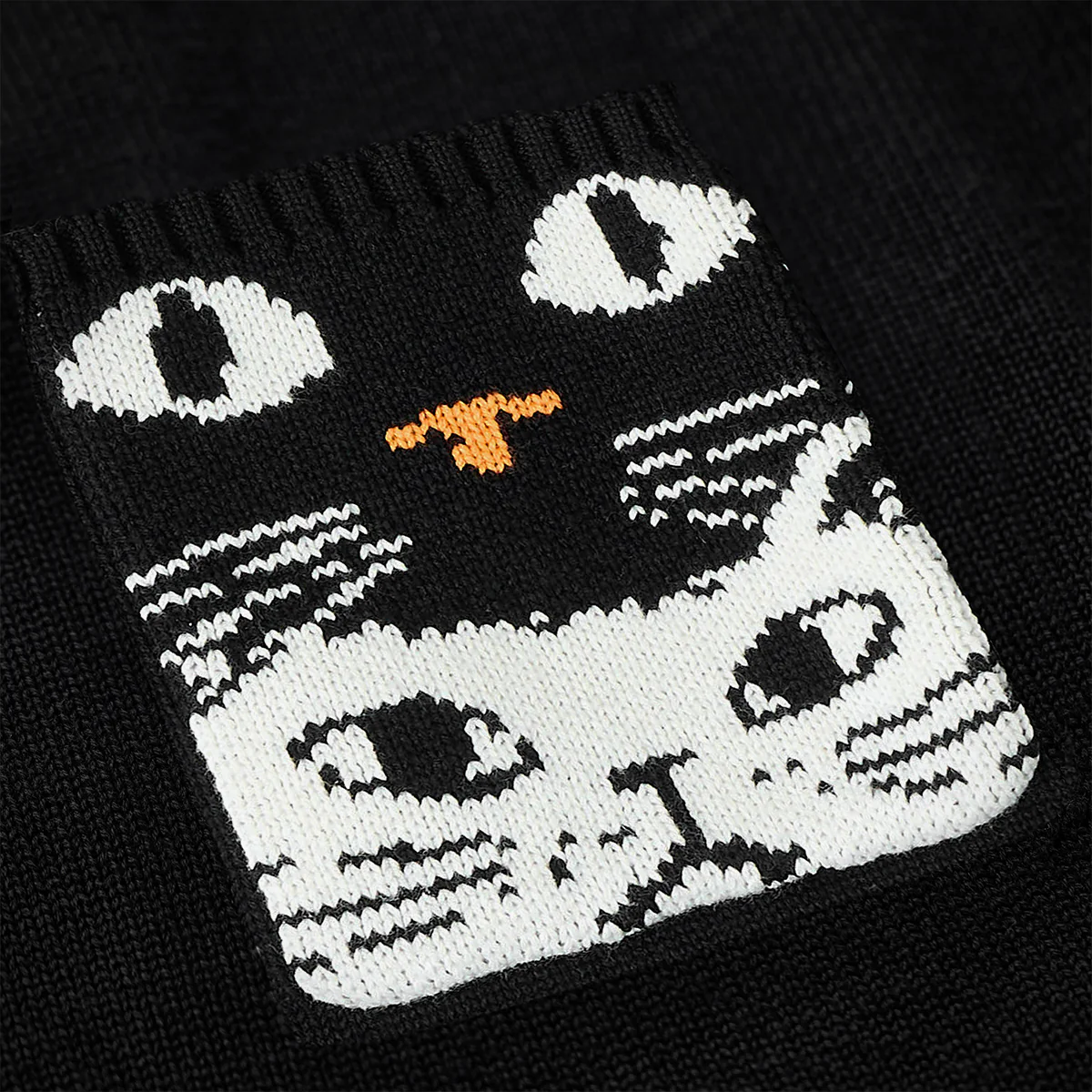 袖口オレンジ切替 ジャガード織り猫の顔ポケットニットセーター - Image 13