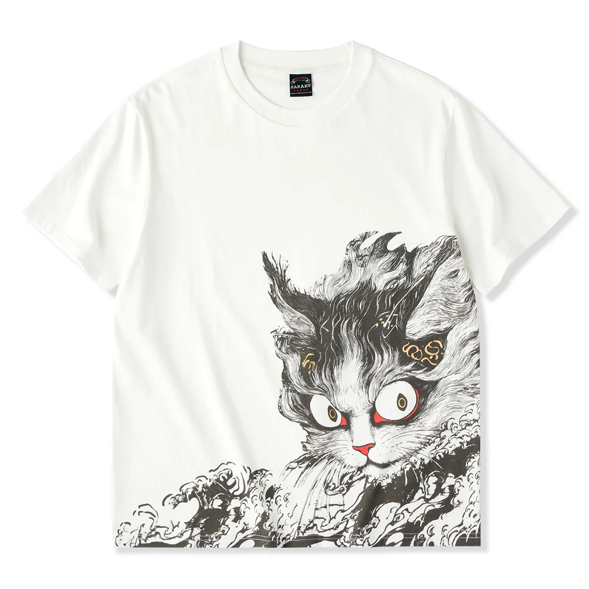 民間伝承「化け猫」浮世絵風プリント入りコットンTee